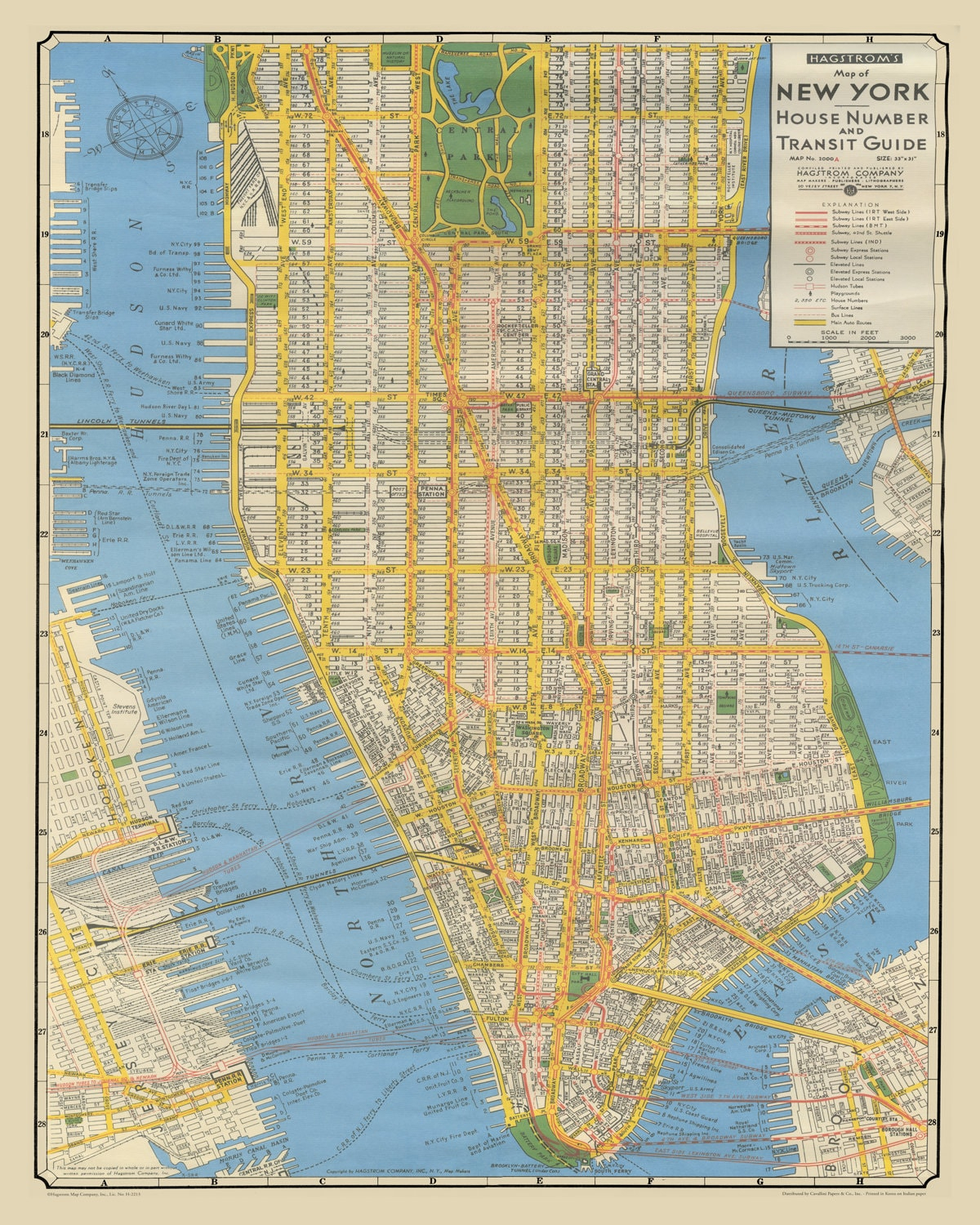 Print Of Antique New York City Street Map House Number And 