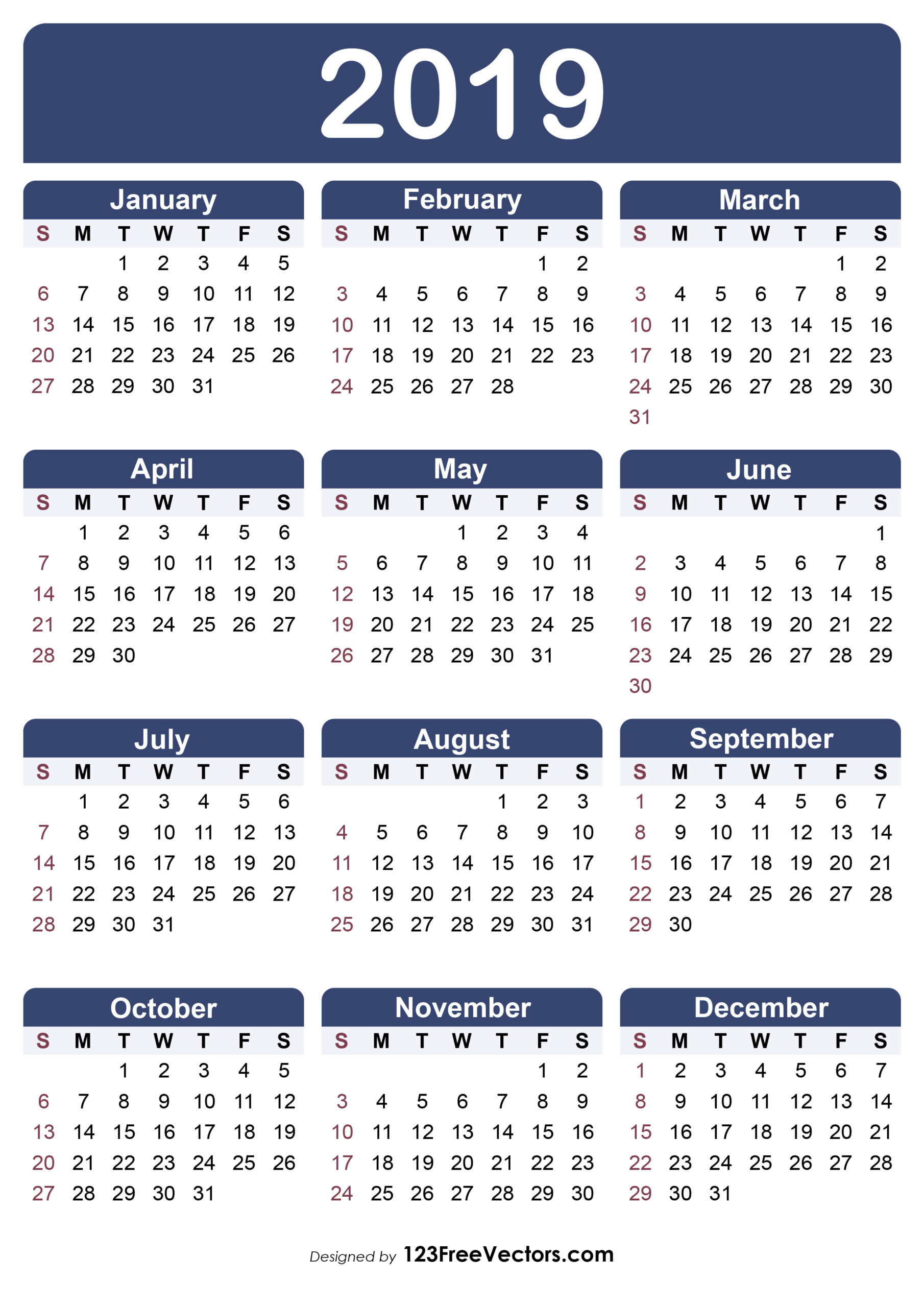 Printable 2019 Calendar With Week Numbers Printable 2019 Calendar With Week Numbers