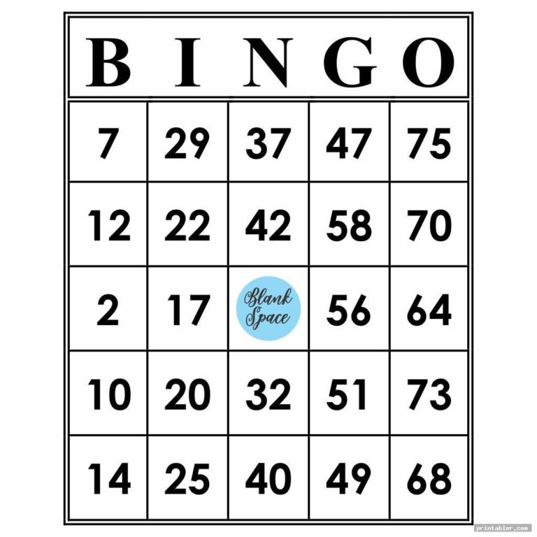 Printable Bingo Numbers 1 75 Template For Use Bingo