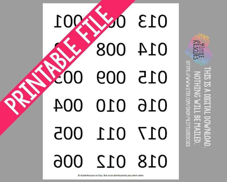 Printable Mirror Image Reverse Backwards Numbers 1 180 