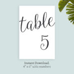 Printable Table Number Template 4x6 Black Printable