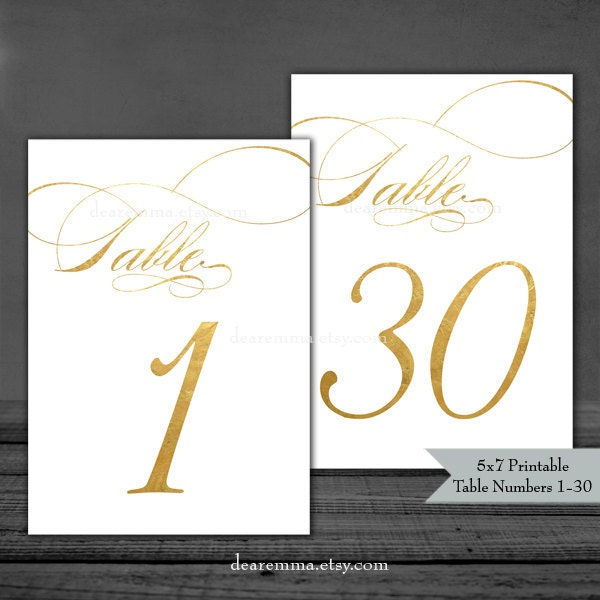 Printable Table Numbers 1 30 Gold Foil Style 5×7 PDFs Printable Table Numbers 1 30 Gold Foil Style 5x7 PDFs