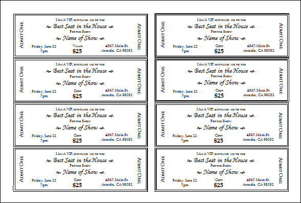 Printable ticket template sample numbered tickets template