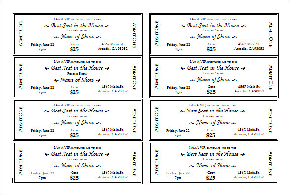 Printable ticket template sample numbered tickets template 