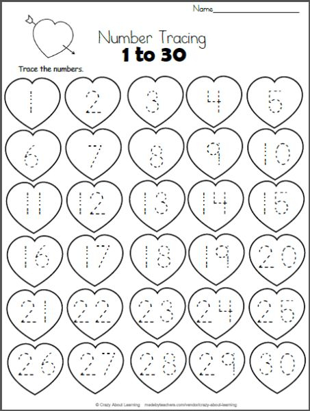 Printable Tracing Numbers 1 30 Worksheets Math 