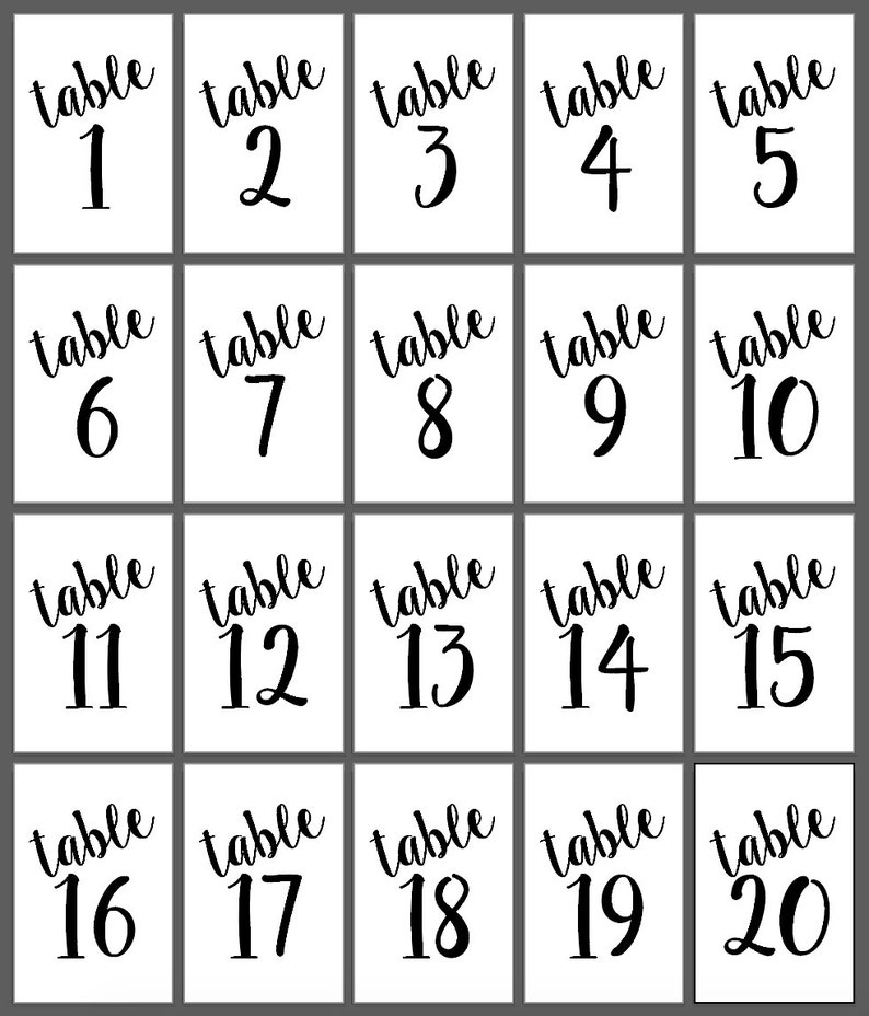 Printable Wedding Table Numbers Table Numbers 1 20 Size 