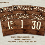 Rustic Table Numbers Printable Table Numbers Wedding Table