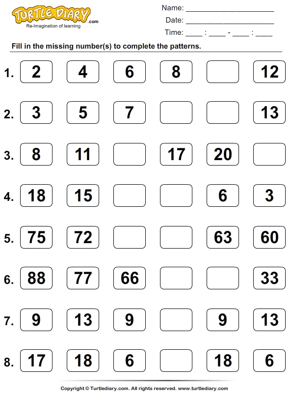 Skip Count To Complete Patterns Worksheet Turtle Diary Skip Count To Complete Patterns Worksheet Turtle Diary