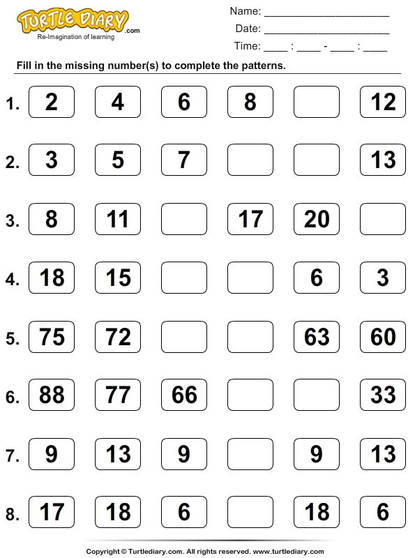 Skip Count To Complete Patterns Worksheet Turtle Diary