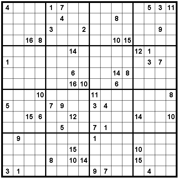 Sudoku 16X16 Numbers Only Easy Printable Sudoku April 