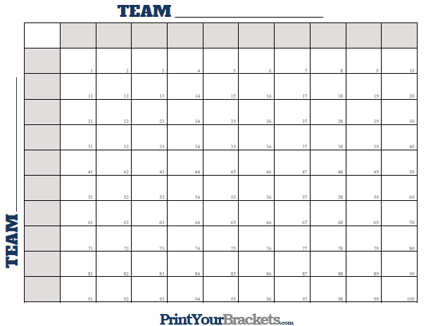 Super Bowl Squares Numbered 1 Through 100 Superbowl Super Bowl Squares Numbered 1 Through 100 Superbowl