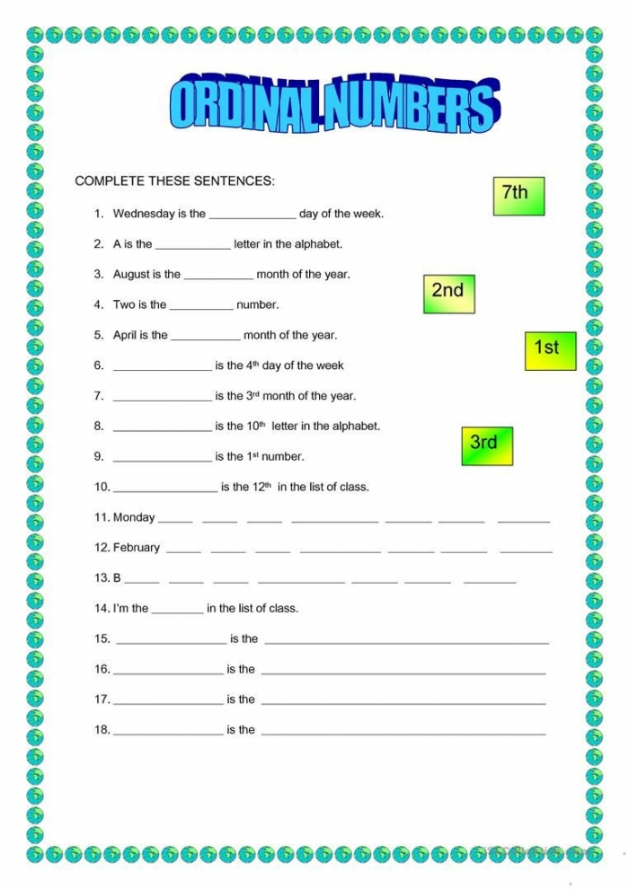 Teaching Ordinal Numbers Worksheets 99Worksheets