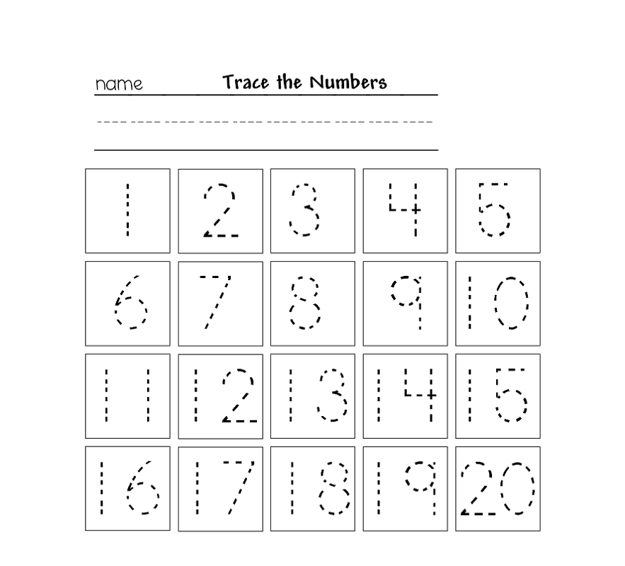 Trace Numbers 1 20 PRINTABLE Kids Worksheets