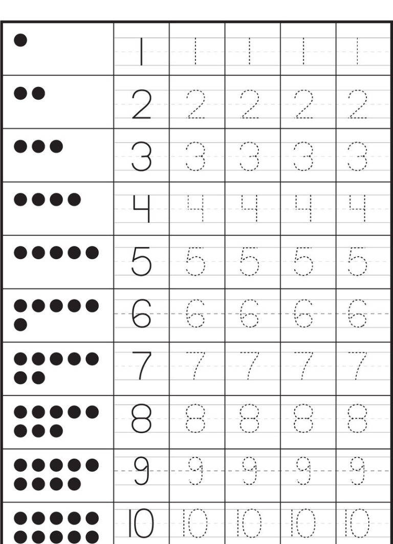 Tracing Numbers 1 10 For Preschool Coloring Sheets