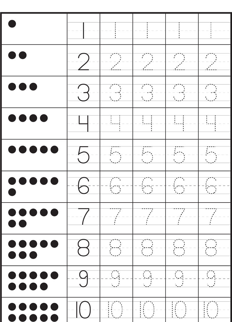 Tracing Numbers 1 10 For Preschool Coloring Sheets