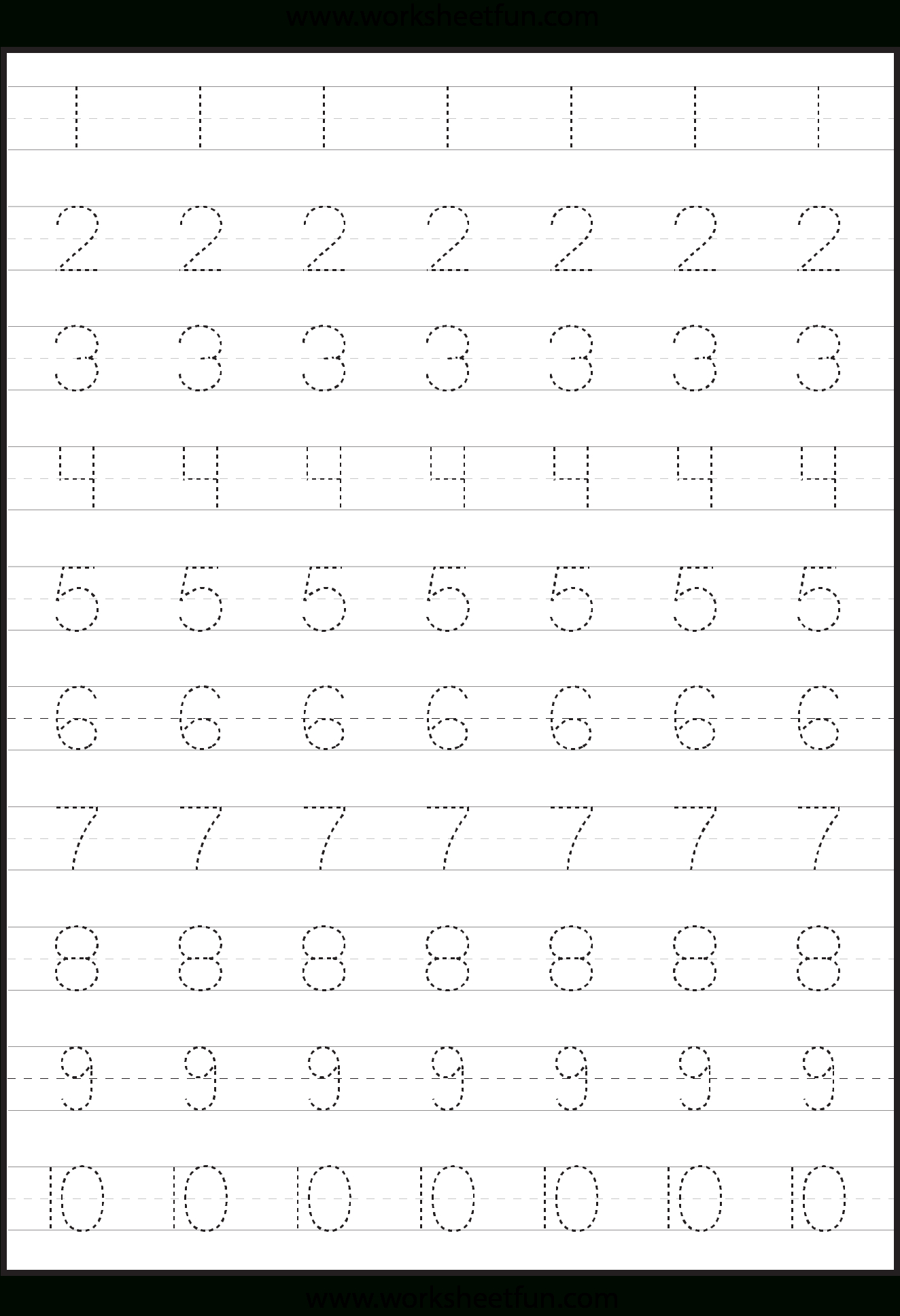 Tracing Numbers 1 10 Worksheets Kindergarten Pdf 