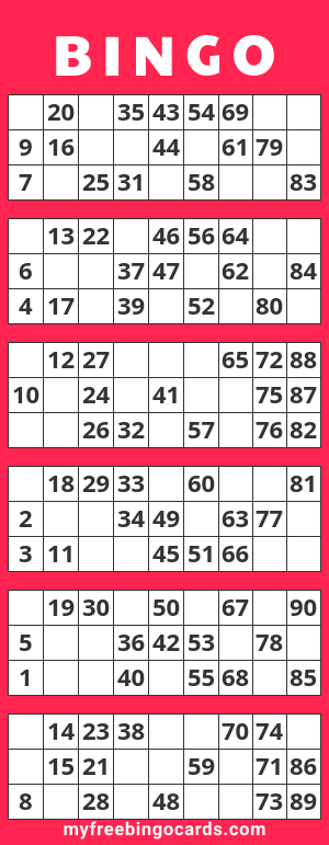 Virtual 1 90 Number Bingo Free Printable Bingo Cards 
