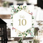 Winter Berry Table Number Sign Template Christmas Wedding