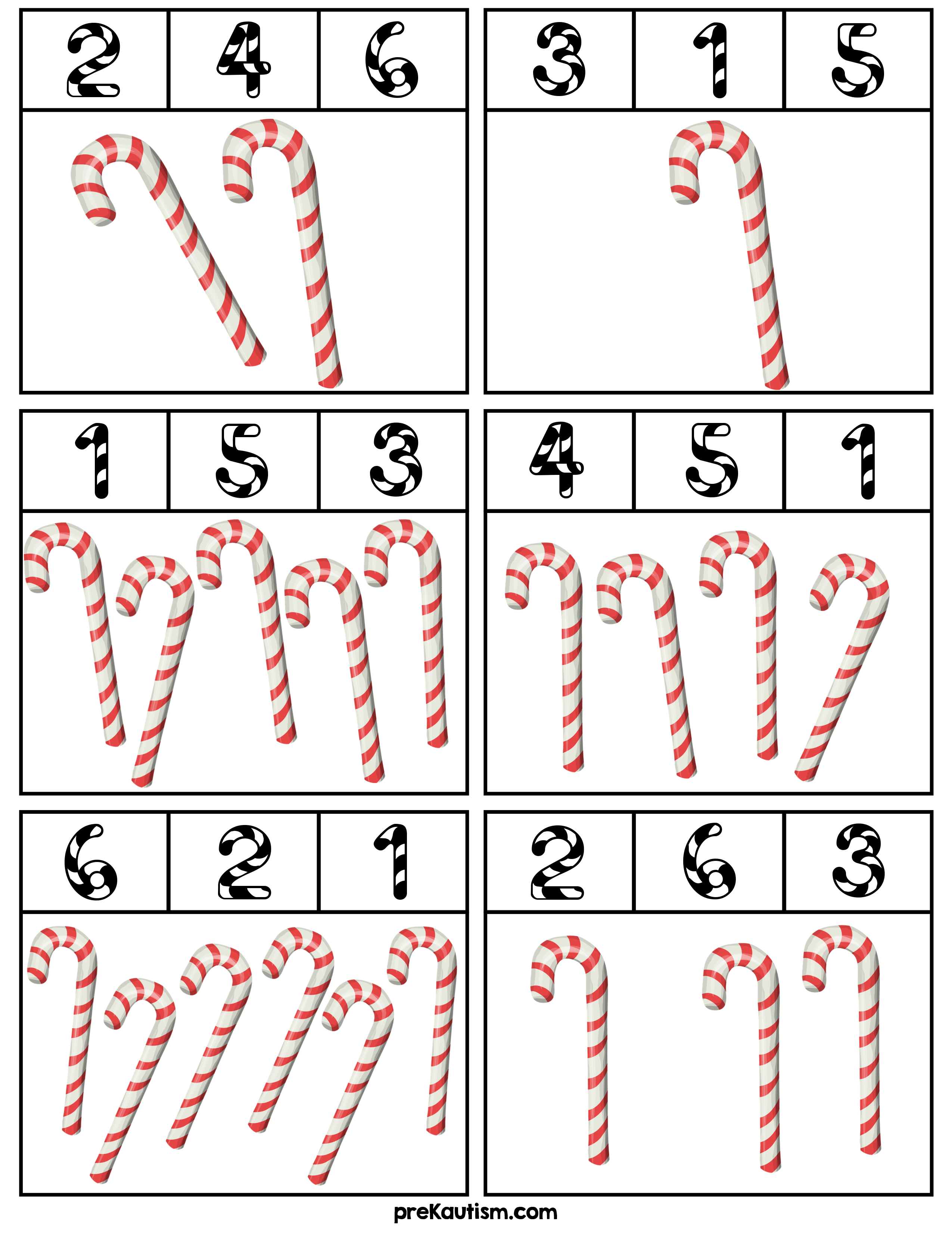 Winter Theme Candy Cane Counting Clip Cards PreKautism